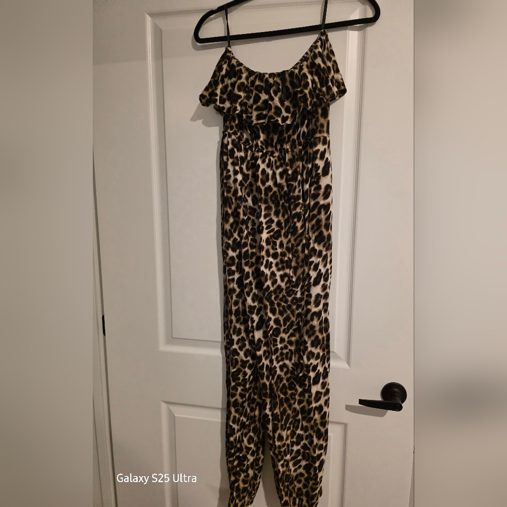 Leopard Print Off-Shoulder Maxi Dress - Brown Black Cream